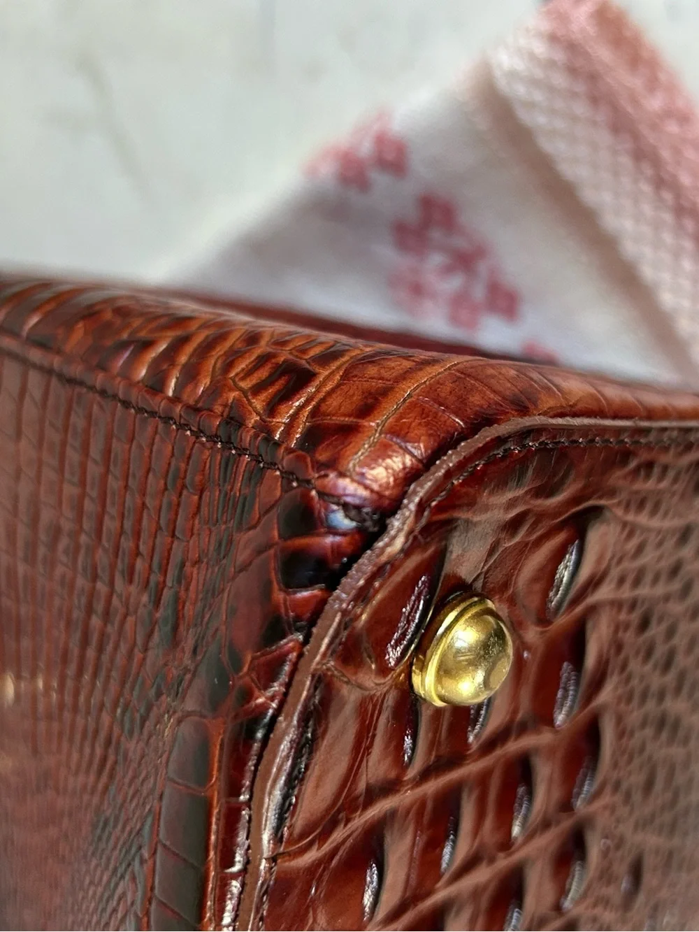 BRAHMIN BLAKE Carryall Brown Chestnut Croc-Embossed Satchel Tote Bag Convertible